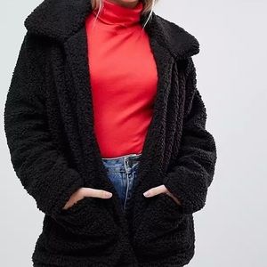 Petite black faux fur coat